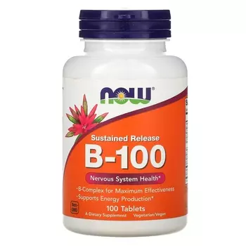 Витамин В-100 NOW Foods длительного высвобождения, 100 таблеток