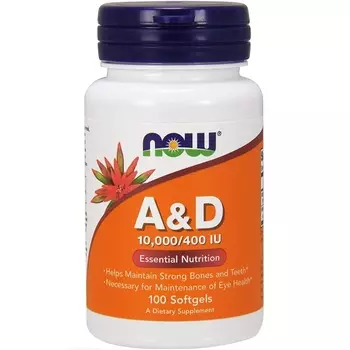 Витамины А и D (10,000/400 МЕ) Now Foods, 100 капсул