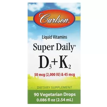 Витамины в жидкой форме Carlson Super Daily D3 + K2, 90 вегетарианских капель