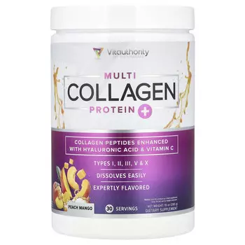 Vitauthority, Multi Collagen Protein +, персик и манго, 285 г (10 унций)