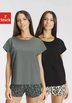 Vivance Dreams Пижама (упаковка, 4 шт., 2 шт.), с животным принтом, черный