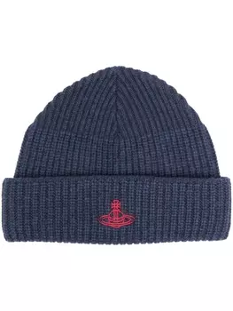 Vivienne Westwood шерстяная шапка бини Sporty с вышивкой Orb, синий