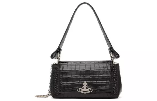 Vivienne Westwood Сумка-багет из кожи с крокодиловым узором, сумка-мессенджер, женская сумка среднего размера, черного цвета