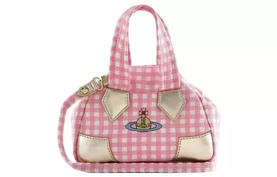 Vivienne Westwood Сумка через плечо из ткани с вышивкой в клетку, женская, небольшого размера, розовая/белая