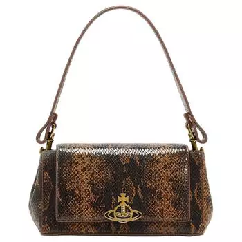Vivienne Westwood Сумка из натуральной кожи на одно плечо HAZEL, среднего размера, женская, темно-коричневого цвета