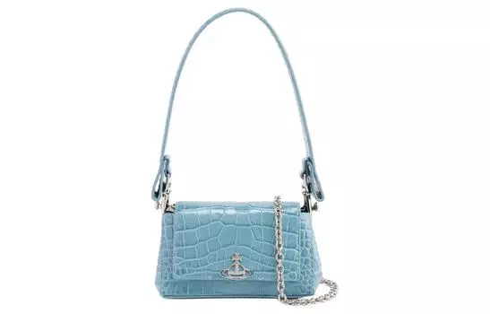 Vivienne Westwood Сумка женская кожаная на одно плечо HAZEL, маленькая, светло-голубая