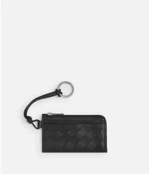 Визитница Intrecciato на L-молнии на ремешке Bottega Veneta, черный
