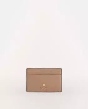 Визитница из бежевой кожи с металлической аппликацией Furla, бежевый