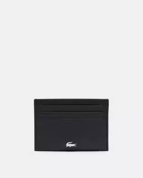 Визитница из черной кожи с верхним отделением Lacoste, черный