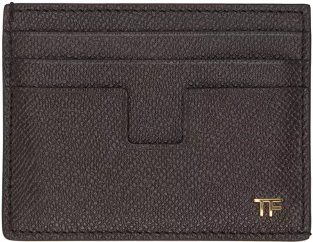 Визитница из коричневой мелкозернистой кожи TOM FORD