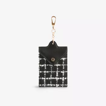 Визитница из кожи и твида с пластинкой-логотипом Claudie Pierlot, цвет noir / gris