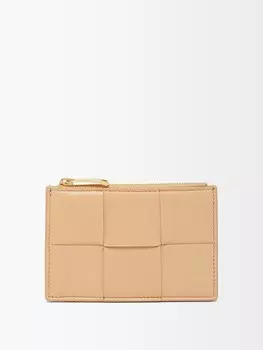Визитница из кожи intrecciato на кассетной молнии Bottega Veneta, бежевый