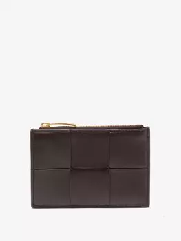 Визитница из кожи intrecciato на кассетной молнии Bottega Veneta, коричневый