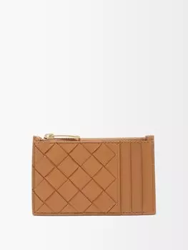 Визитница из кожи intrecciato на молнии Bottega Veneta, коричневый