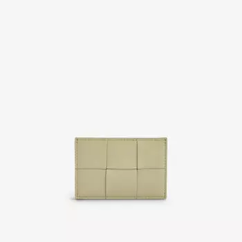 Визитница из кожи с мягкой подкладкой в технике интреччато Bottega Veneta, желтый