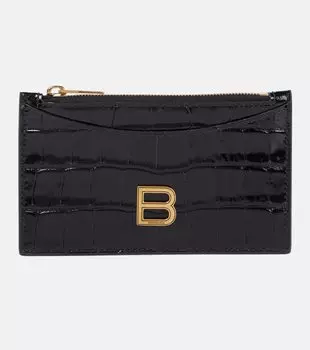 Визитница из кожи с тиснением под крокодила «песочные часы» Balenciaga, черный