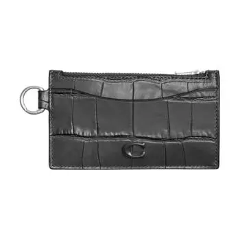 Визитница из кожи с тиснением под крокодила, унисекс, угольного цвета COACH, Charcoal