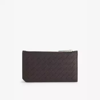Визитница из кожи с застежкой-молнией Intrecciato Bottega Veneta, серебряный