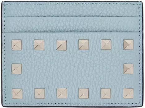 Визитница из зернистой телячьей кожи Blue Rockstud Valentino Garavani