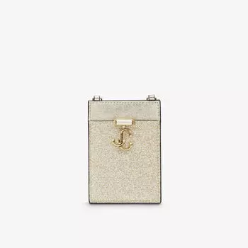 Визитница JC из блестящей кожи с металлическим блеском и цепочкой Jimmy Choo, цвет platinum ice