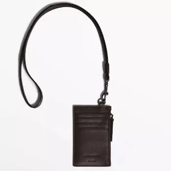 Визитница Massimo Dutti Leather With Neck Strap Studio, темно-коричневый