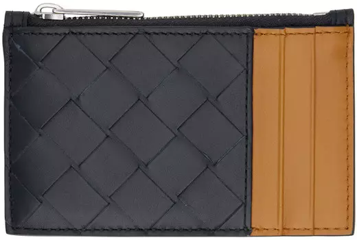 Визитница на молнии Intrecciato темно-синего и оранжевого цветов Bottega Veneta