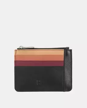 Визитница с черным портмоне из телячьей кожи наппа на молнии Dudu, черный