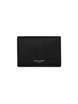 Визитница с клапаном из кожи с тиснением Grain De Poudre Saint Laurent, черный