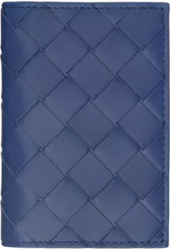 Визитница с клапаном темно-синего цвета Bottega Veneta