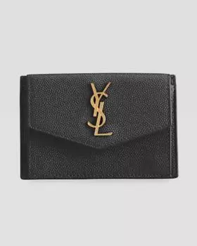 Визитница с клапаном YSL Monogram из зерненой кожи Saint Laurent, цвет Black