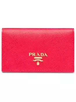 Визитница с логотипом из кожи Saffiano Prada, розовый