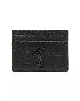 Визитница с тиснением под крокодила Saint Laurent, черный