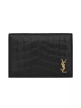 Визитница Tiny Cassandre из кожи с тиснением под крокодила Saint Laurent, неро