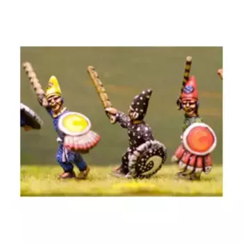 Владельцы костюмов в остроконечной шляпе с мечом и щитом, Ancient Miniatures - Aztecs (15mm)