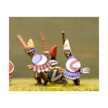 Владельцы костюмов в остроконечных шляпах с мечом, копьем и щитом, Ancient Miniatures - Aztecs (15mm)