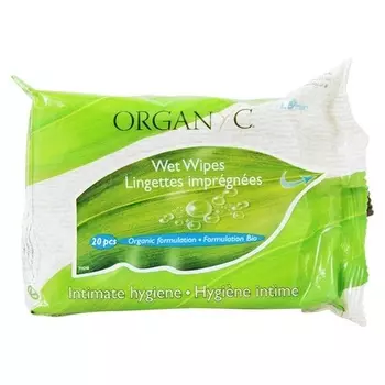 Влажные салфетки для интимной гигиены из органического хлопка, 20 шт., Organyc