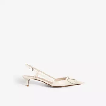 Vlogo 40 кожаных туфлей с открытой пяткой и острым носком Valentino Garavani, бежевый