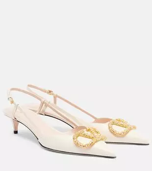 VLogo Signature 40 туфли-лодочки с ремешком на пятке Valentino Garavani, Light Ivory/Cream-Crystal