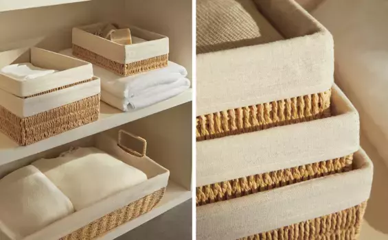 Внутренняя корзина из ткани прямоугольной формы Zara Home, светло-бежевый