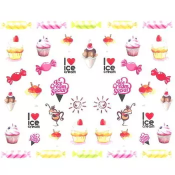 Водные наклейки для ногтей № BN 827 сладкие десерты, AllePaznokcie