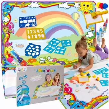 ВОДНЫЙ КОВРИК для рисования, рисования водой для детей, НАБОР АКСЕССУАРОВ XXL, фломастеры, фломастеры, кисти, штампы, валики. Doris