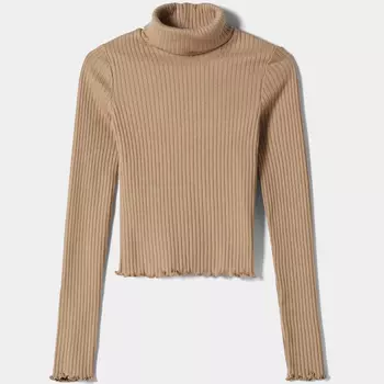 Водолазка Bershka High Neck, темно-бежевый