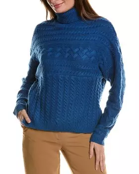 Водолазка Forte Cashmere Luxe Cable из смеси шерсти и кашемира, синий