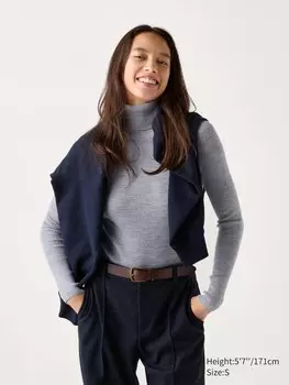 Водолазка из мериносовой шерсти в рубчик Uniqlo, цвет 03 серый