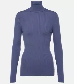 Водолазка из натуральной шерсти ребристой вязки Wolford, синий