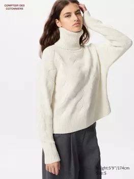 Водолазка из овечьей шерсти Uniqlo, цвет 01 белый