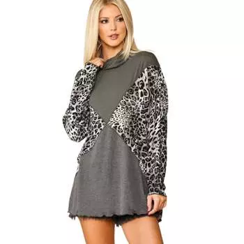 Водолазка из смешанного трикотажа с однотонным и анималистичным принтом и длинными рукавами FASHNZFAB, цвет grey mix