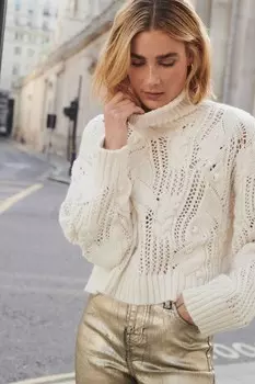 Водолазка крючком ажурным швом Next, белый