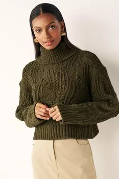 Водолазка крючком ажурным швом Next, зеленый