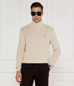 Водолазка мужская Tommy Hilfiger хлопковая с логотипом, бежевый